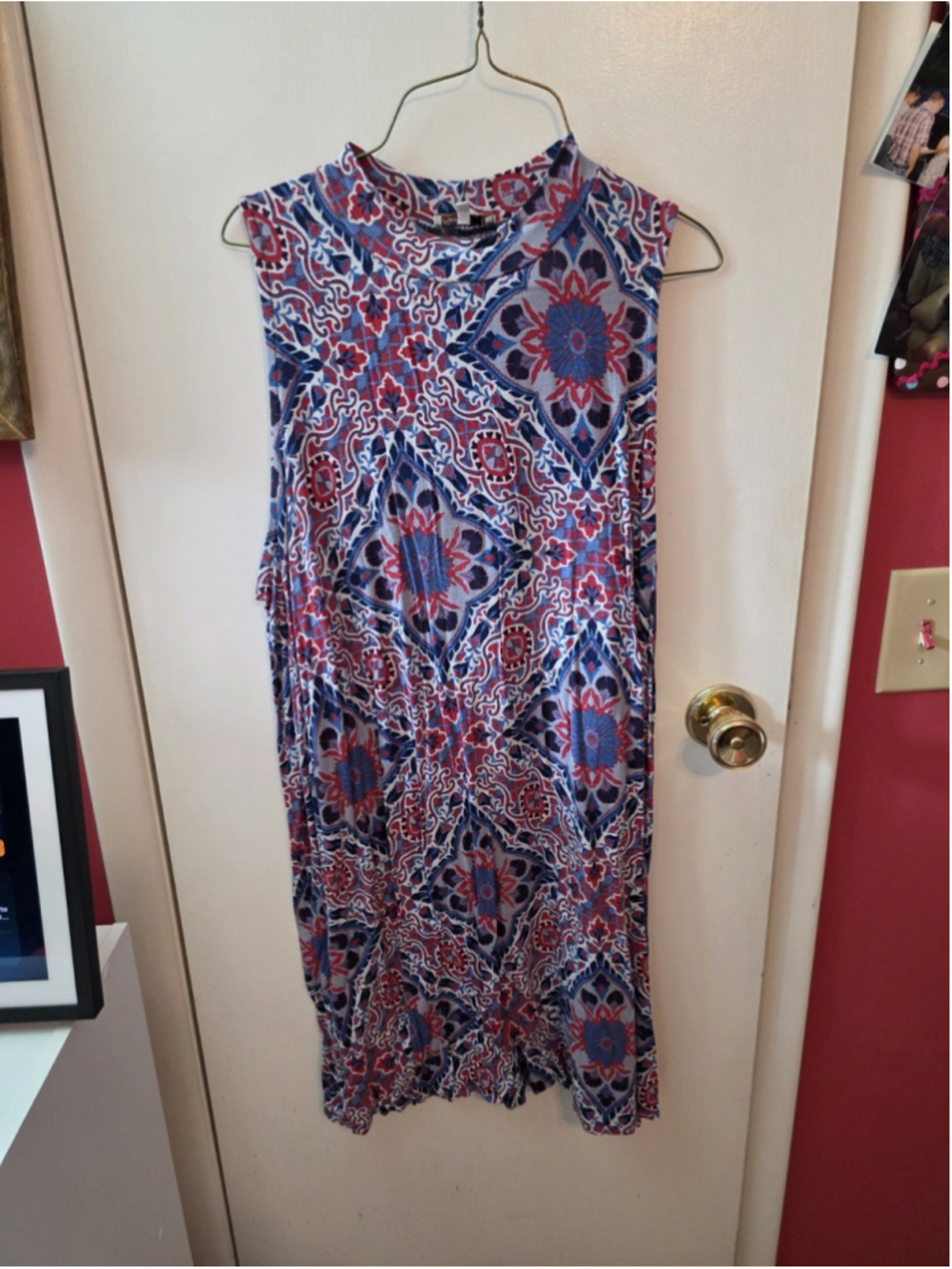 Red Camel Red White Mock Neck Shift Dress Short Sleeveless 1X